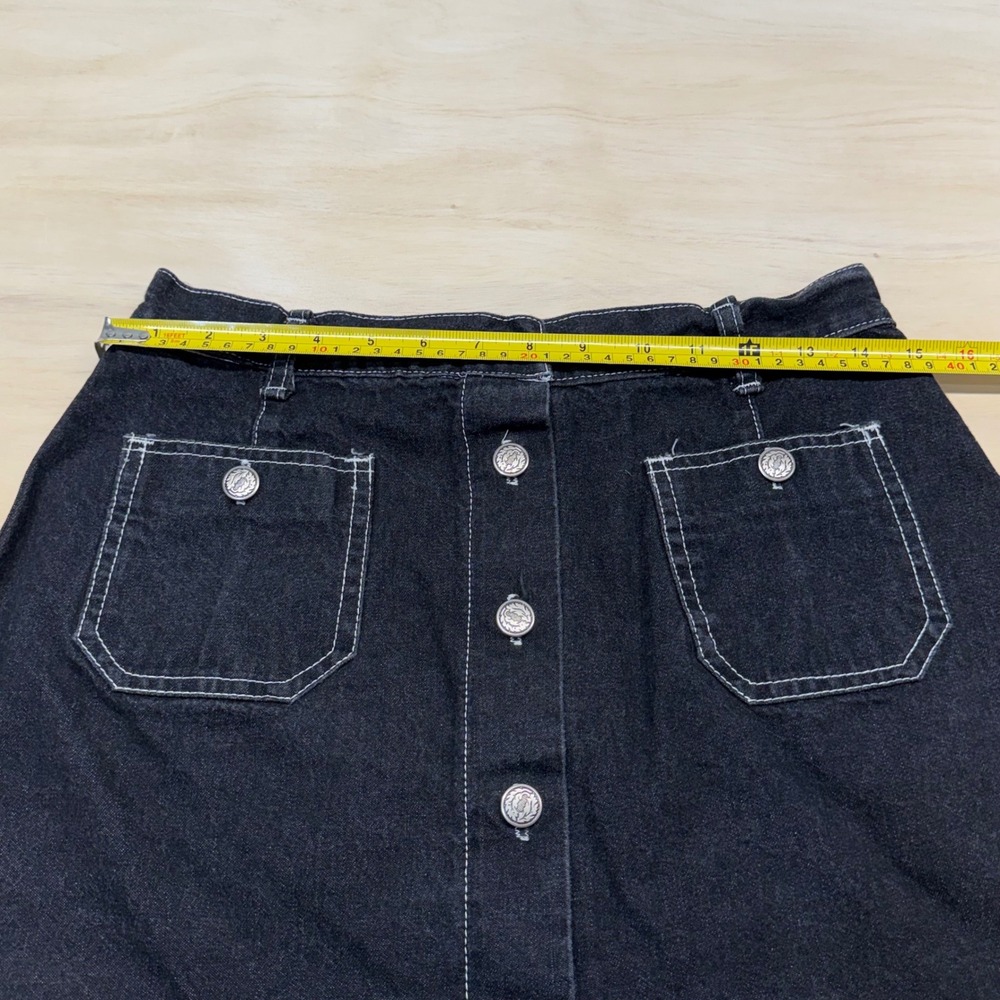 Y2K MGR Button-Front Denim Mini Skirt Black Vintage USA‎ Made A-Line Size 11 - Picture 9 of 10